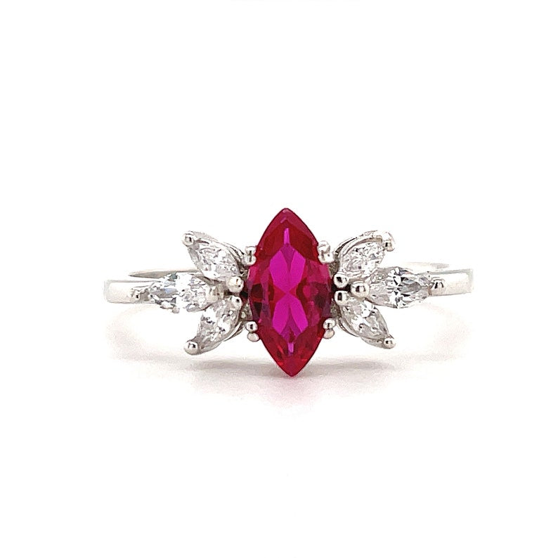 Ruby Marquise Art Deco Flower Engagement Ring, Dainty Ruby Marquise Ring, Art Deco Minimalist Wedding Ring, Promise Ring