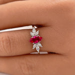 Load image into Gallery viewer, Ruby Marquise Art Deco Flower Engagement Ring, Dainty Ruby Marquise Ring, Art Deco Minimalist Wedding Ring, Promise Ring