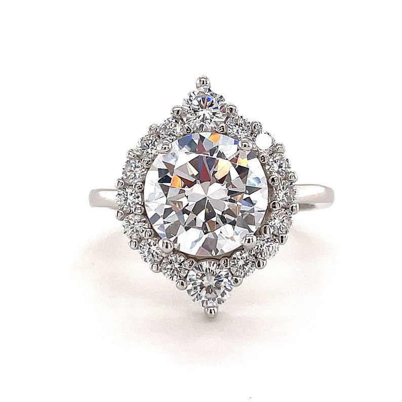 2.00ct Antique Engagement Ring, Marquise Halo Wedding Ring Simulated Diamond, Large Round Brilliant Engagement Ring