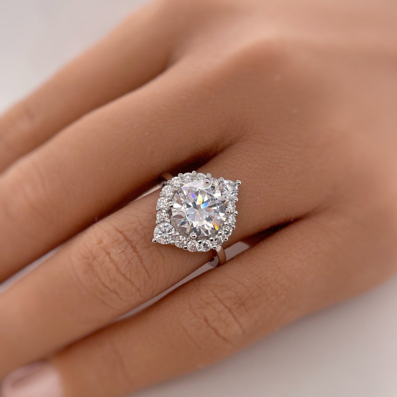 2.00ct Antique Engagement Ring, Marquise Halo Wedding Ring Simulated Diamond, Large Round Brilliant Engagement Ring