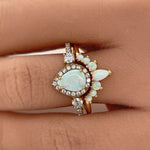 Load image into Gallery viewer, Opal Engagement Ring Set, Art Deco Fitted Opal Ring Set, Opal Bridal Set, Wedding Ring Opal Band, Pear Opal Ring