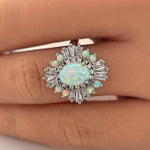Load image into Gallery viewer, Opal Art Deco Engagement Ring, Vintage Opal Wedding Ring, Art Deco Opal Baguette Ring Engagement Ring