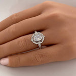 Load image into Gallery viewer, Radiant Cut Art Deco Engagement Ring, Unique Vintage Art Nouveau Engagement Ring, Radiant Cut Art Deco Halo Ring