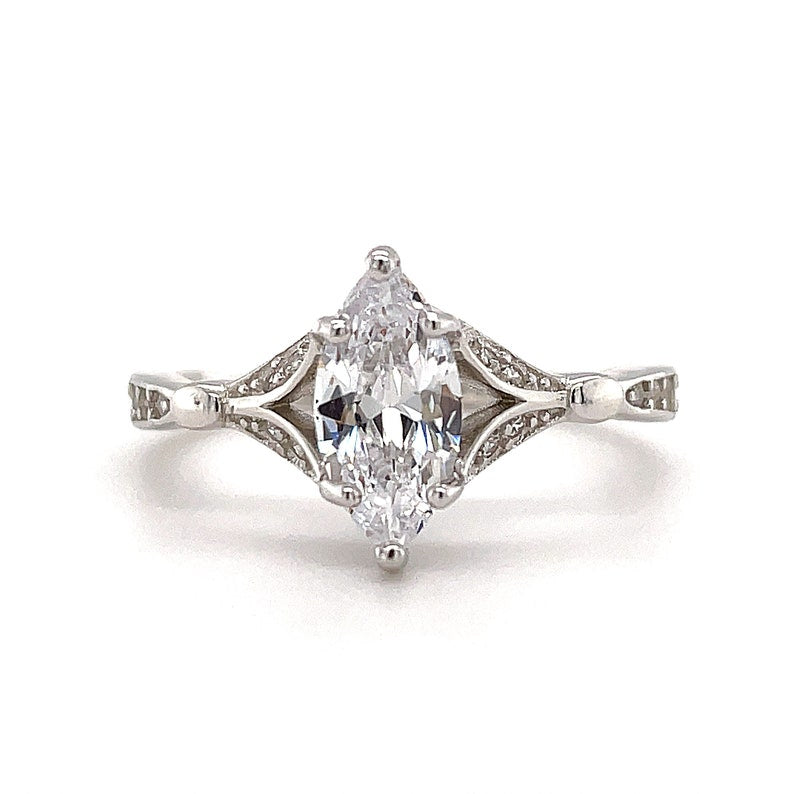 Dainty Marquise Art Deco Engagement Ring, Marquise Ring, Art Deco Minimalist Wedding Ring, Promise Ring