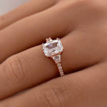 Load image into Gallery viewer, 2.00ct Radiant Cut Engagement Ring, Radiant &amp; Trapezoid Diamond Solitaire Ring, Simulated Diamonds, Sterling Silver with Vermeil, Minimalist