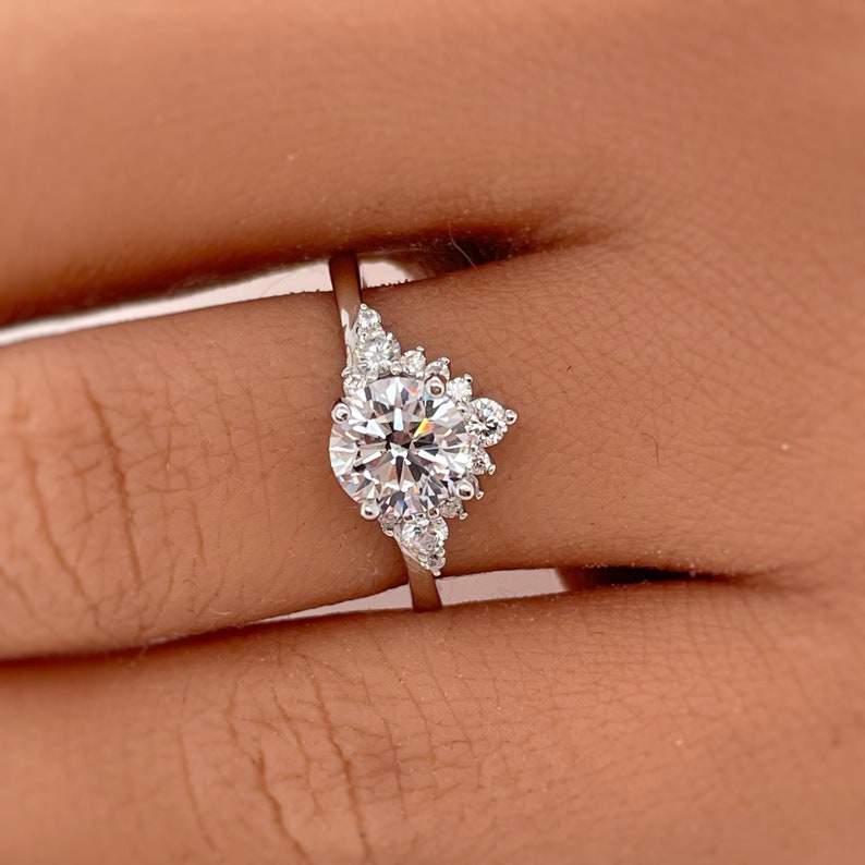 Art Deco Moissanite Engagement Ring, Moissanite Engagement Ring, Wedding Ring, Art Deco Moissanite Ring, Sterling Silver, Vermeil, 14k Gold