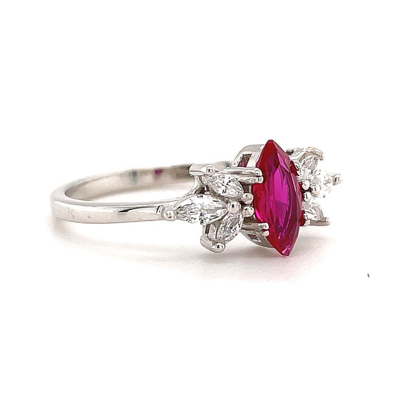 Ruby Marquise Art Deco Flower Engagement Ring, Dainty Ruby Marquise Ring, Art Deco Minimalist Wedding Ring, Promise Ring