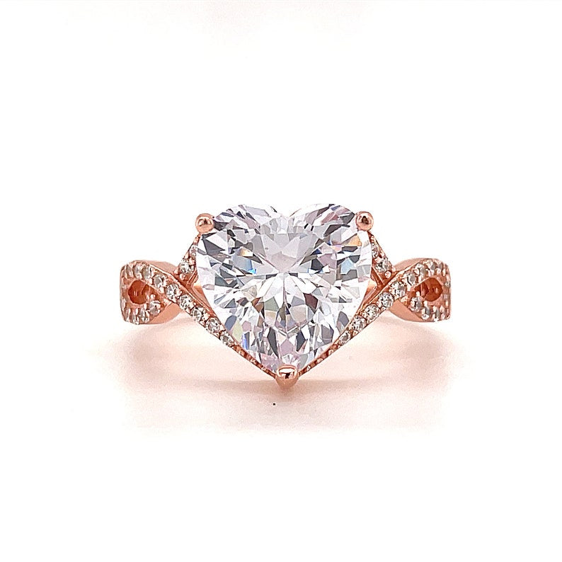 3.00ct Heart Engagement Ring, Infinity Heart Rose Gold Ring, Heart Diamond Statement Ring, Large Heart Ring, Infinity Engagement Ring