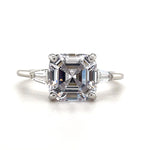 Load image into Gallery viewer, 3.00ct Asscher Cut Solitaire, Art Deco Asscher Diamond with side Baguette, Engagement Ring, Proposal Ring, Bridal Ring, Simulated Diamond