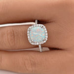 Load image into Gallery viewer, Art Deco Fire Opal Halo Ring: Sterling Silver Engagement Ring