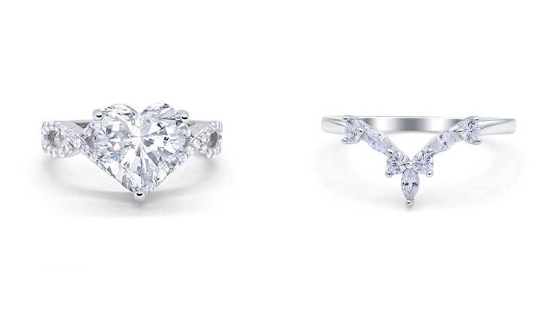 3 Ring Set 3.00ct Heart Engagement Ring Set, Infinity Heart Ring with Fitted Chevron Band , Heart Diamond Ring Set, Wedding Ring Set