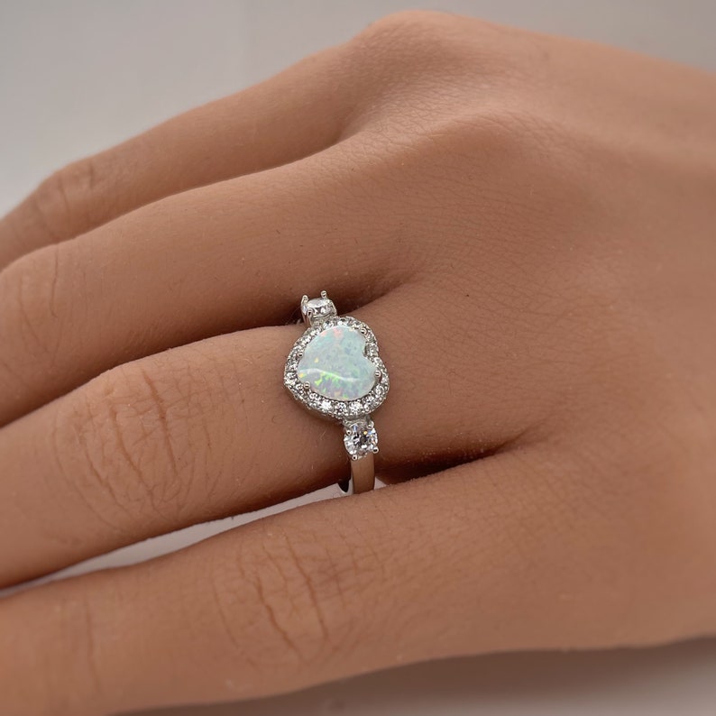 Heart Opal Engagement Ring, Opal Heart Engagement Ring, Opal Wedding Ring, Heart Halo Diamond Ring, Promise Ring, Proposal Ring, Bridal Ring
