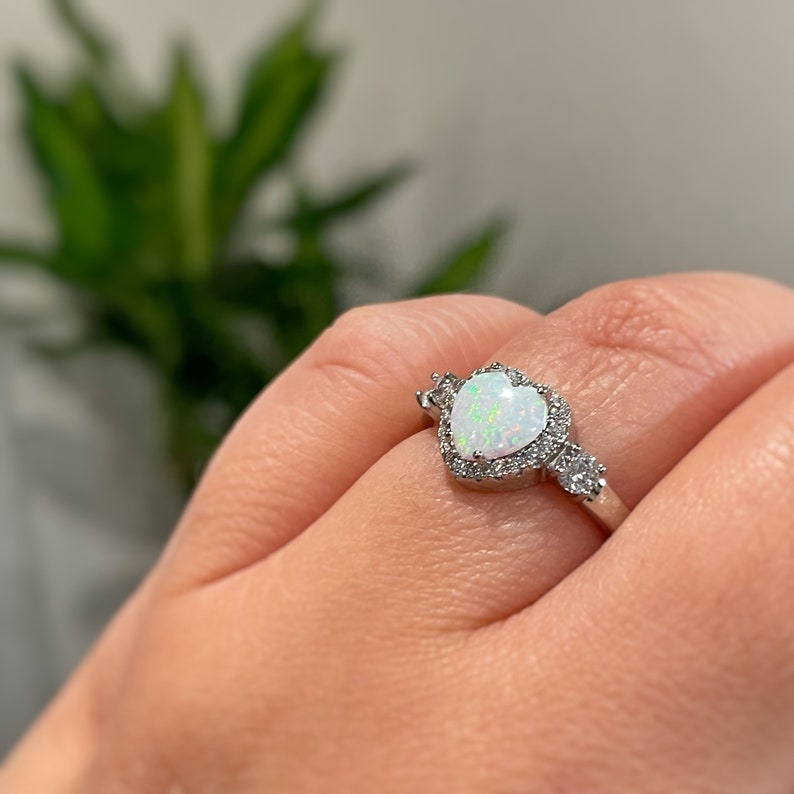 Heart Opal Engagement Ring, Opal Heart Engagement Ring, Opal Wedding Ring, Heart Halo Diamond Ring, Promise Ring, Proposal Ring, Bridal Ring