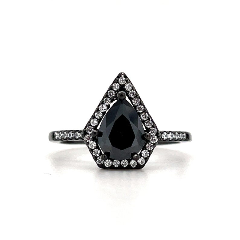 Kite Diamond Engagement Ring, Triangle Halo Engagement Ring, Pear Diamond Halo Ring, Kite Statement Ring, Coffin Unique Engagement Ring