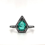 Load image into Gallery viewer, Kite Black Diamond Engagement Ring, Triangle Halo Black Engagement Ring, Pear Halo Ring, Coffin Statement Ring, Unique Engagement Ring
