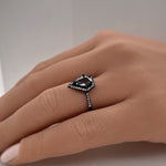 Load image into Gallery viewer, Kite Black Diamond Engagement Ring, Triangle Halo Black Engagement Ring, Pear Halo Ring, Coffin Statement Ring, Unique Engagement Ring