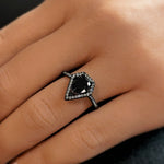 Load image into Gallery viewer, Kite Black Diamond Engagement Ring, Triangle Halo Black Engagement Ring, Pear Halo Ring, Coffin Statement Ring, Unique Engagement Ring