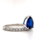 Load image into Gallery viewer, Pear Solitaire Ring, Teardrop Blue Sapphire Ring, Simulated Diamond Pear Sapphire Statement Anniversary Ring, Sterling Silver, Custom Stone