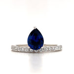 Load image into Gallery viewer, Pear Solitaire Ring, Teardrop Blue Sapphire Ring, Simulated Diamond Pear Sapphire Statement Anniversary Ring, Sterling Silver, Custom Stone