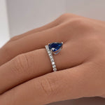 Load image into Gallery viewer, Pear Solitaire Ring, Teardrop Blue Sapphire Ring, Simulated Diamond Pear Sapphire Statement Anniversary Ring, Sterling Silver, Custom Stone