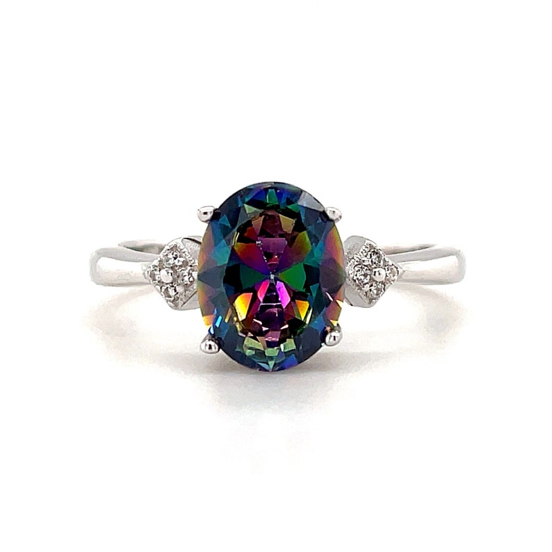 1.00ct Oval Mystic Topaz Engagement Ring / Oval Rainbow Topaz / Sterling Silver / Proposal Ring Wedding Ring