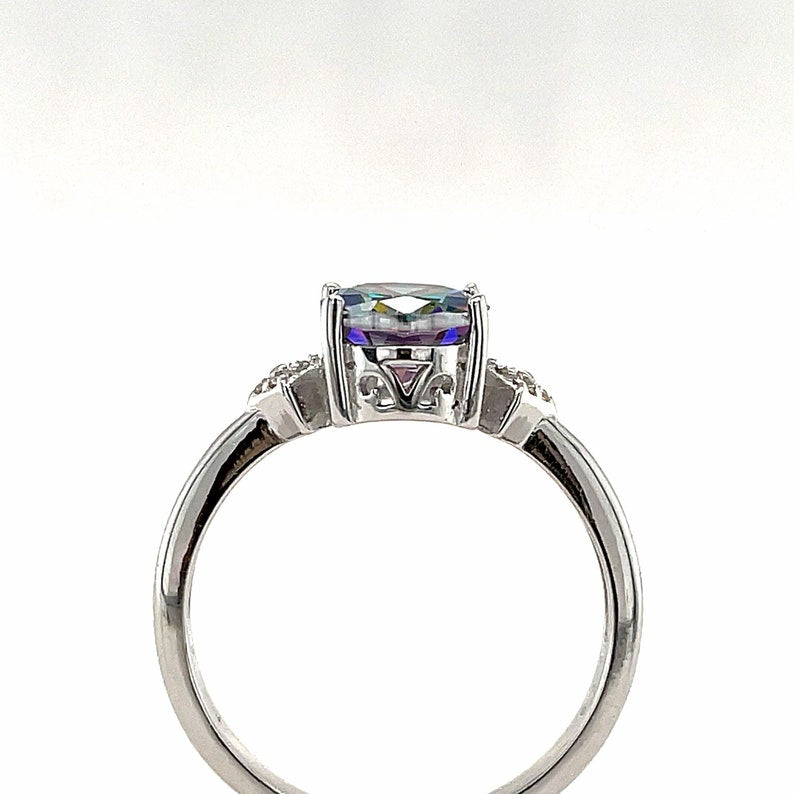 1.00ct Oval Mystic Topaz Engagement Ring / Oval Rainbow Topaz / Sterling Silver / Proposal Ring Wedding Ring