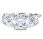 Load image into Gallery viewer, Princess Cut Diamond Art Deco Engagement Ring Set, Square Diamond with Marquise Band, Wedding Ring Art Deco Set Twisted Band Infinity Band
