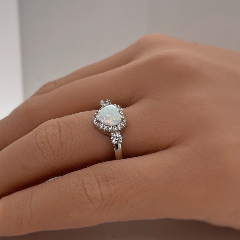 Heart Opal Engagement Ring, Opal Heart Engagement Ring, Opal Wedding Ring, Heart Halo Diamond Ring, Promise Ring, Proposal Ring, Bridal Ring