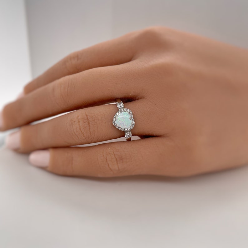 Heart Opal Engagement Ring, Opal Heart Engagement Ring, Opal Wedding Ring, Heart Halo Diamond Ring, Promise Ring, Proposal Ring, Bridal Ring