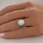 Load image into Gallery viewer, Oval Opal Halo Engagement Ring, Art Deco Opal Engagement Ring Wedding Ring, Oval Opal Proposal Ring, Statement Opal Ring