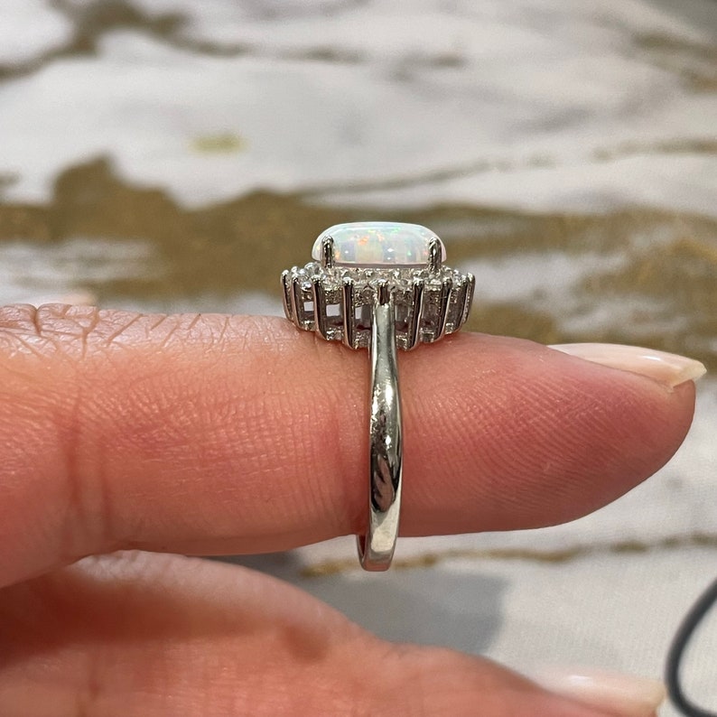 Oval Opal Halo Engagement Ring, Art Deco Opal Engagement Ring Wedding Ring, Oval Opal Proposal Ring, Statement Opal Ring