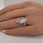 Load image into Gallery viewer, 1.00ct Pear Halo Ring Set, 3 Ring Set, Art Deco Pear Marquise Bands, Teardrop Engagement Ring Set, Wedding Set Sterling Silver with Vermeil