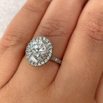 Load image into Gallery viewer, 3.50ct Oval Diamond Halo Engagement Ring, Simulated Diamond Oval Halo Ring, Oval Statement Ring, Sterling Silver, Gold Vermeil / OLIVIA