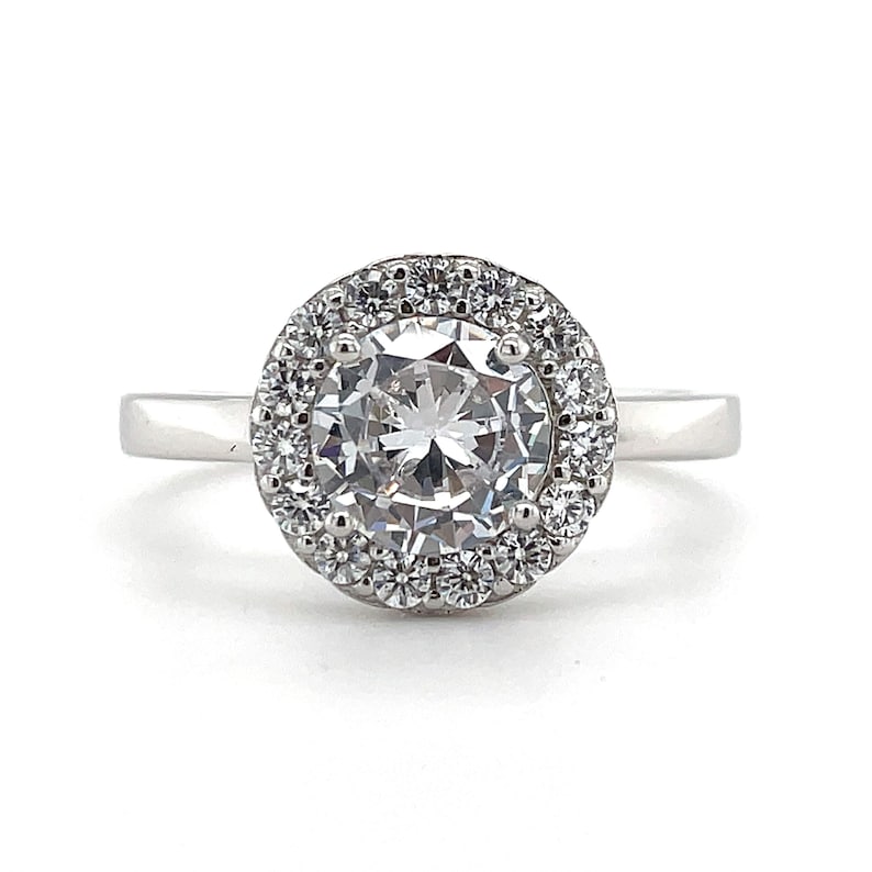 1.00ct Diamond Engagement Ring, Sterling Silver, Classic Halo Engagement Ring, Minimalist Solitaire Proposal Ring, Sterling Silver /Vermeil