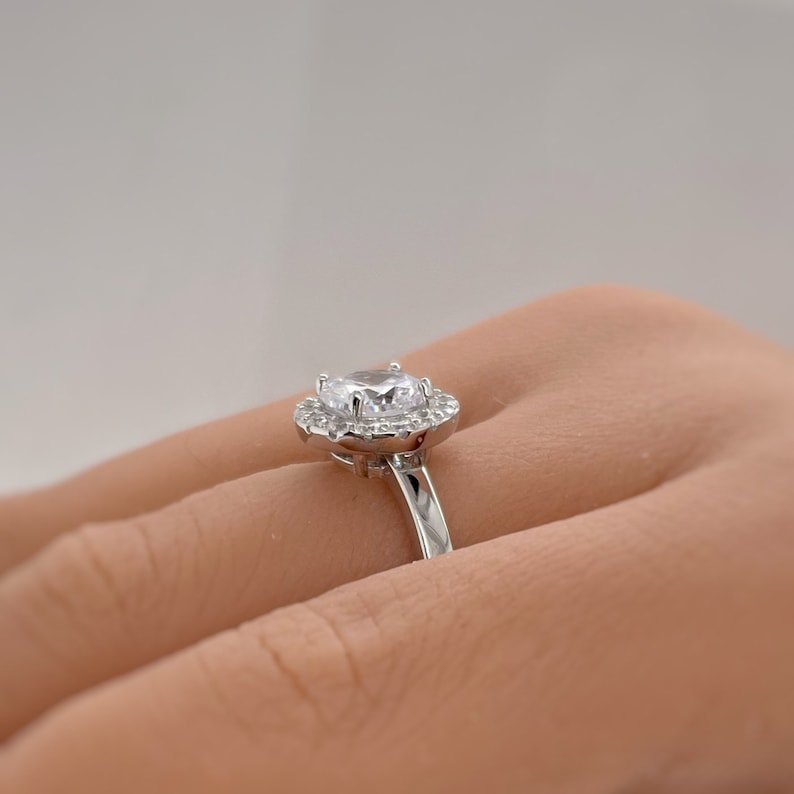 1.00ct Diamond Engagement Ring, Sterling Silver, Classic Halo Engagement Ring, Minimalist Solitaire Proposal Ring, Sterling Silver /Vermeil