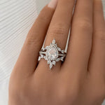 Load image into Gallery viewer, 1.00ct Pear Halo Ring Set, 3 Ring Set, Art Deco Pear Marquise Bands, Teardrop Engagement Ring Set, Wedding Set Sterling Silver with Vermeil