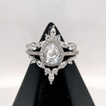 Load image into Gallery viewer, 1.00ct Pear Halo Ring Set, 3 Ring Set, Art Deco Pear Marquise Bands, Teardrop Engagement Ring Set, Wedding Set Sterling Silver with Vermeil