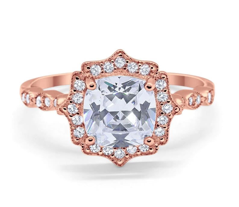 Art Deco Cushion Engagement Ring, Cushion Cut Diamond, Antique Ring, Wedding Ring, Art Deco Halo Proposal Ring