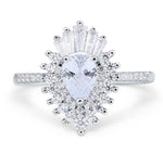 Load image into Gallery viewer, Pear Art Deco Cluster Engagement Ring, Pear Baguette Cluster, Wedding Ring, Simulated Diamonds, Bridal Ring Art Deco