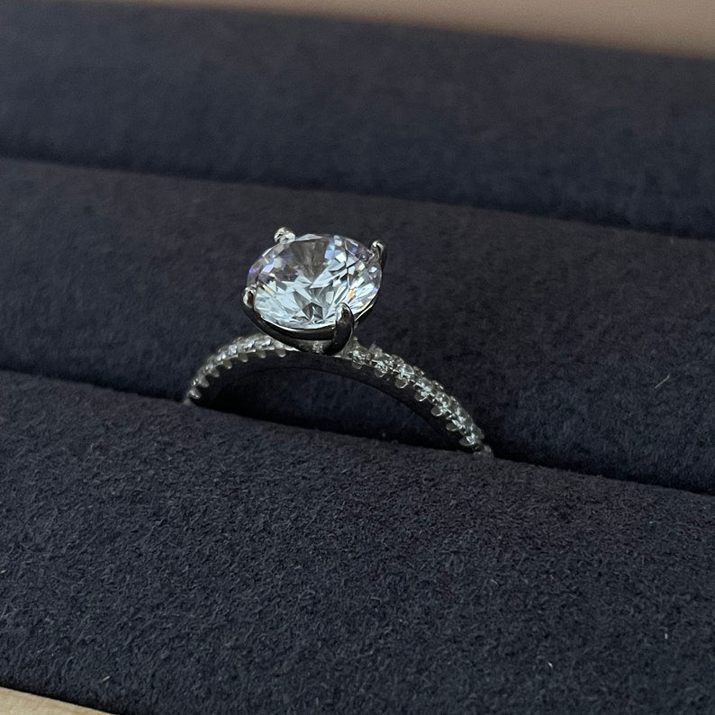 2.00ct Round Moissanite Engagement Ring, 4 Prong Engagement Ring, Solitaire Round Brilliant Moissanite Ring, Moissanite Sterling Silver Ring