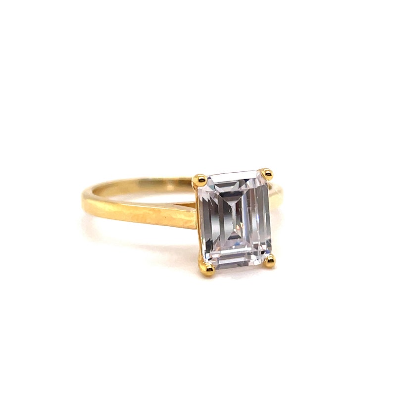 1.75ct Emerald Cut Engagement Ring, Emerald Solitaire Ring, Simulated Diamonds, Sterling Silver, Gold, Rose Gold Vermeil, Dainty Minimalist