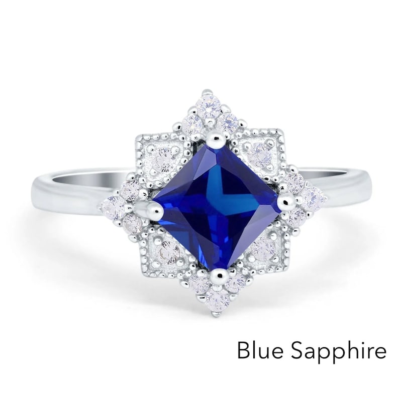 Art Deco Princess Engagement Ring, Princess Diamond, Square Antique Cluster Ring, Wedding Ring Princess Engagement Ring