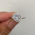 Load image into Gallery viewer, 1.00ct Heart Diamond Halo Engagement Ring, Heart Bridal Ring, Proposal Ring, Simple Heart Ring, Sterling Silver with Simulated Diamonds