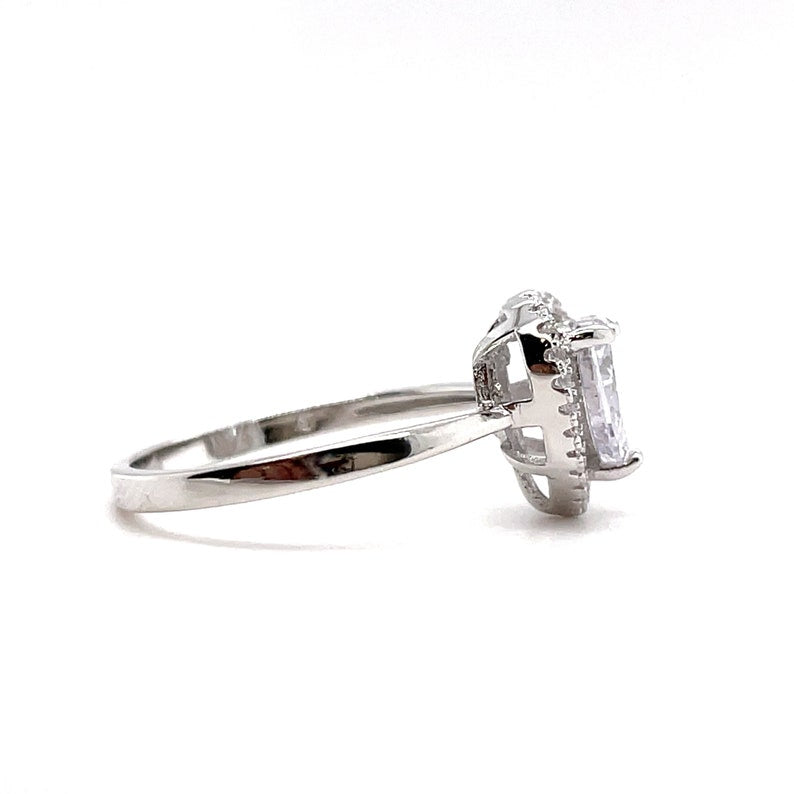 1.00ct Heart Diamond Halo Engagement Ring, Heart Bridal Ring, Proposal Ring, Simple Heart Ring, Sterling Silver with Simulated Diamonds