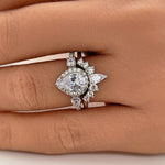 Load image into Gallery viewer, Teardrop Art Deco Engagement Ring Set, Diamond Bridal Set, Art Deco Fitted Ring Set, Sterling Silver, Bridal Ring Set Simulate Diamonds