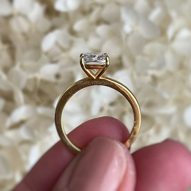 2.50 Elongated Cushion Cut Moissanite Engagement Ring, Solitaire Long Cushion Cut Moissanite Ring, Sterling Silver with Vermeil