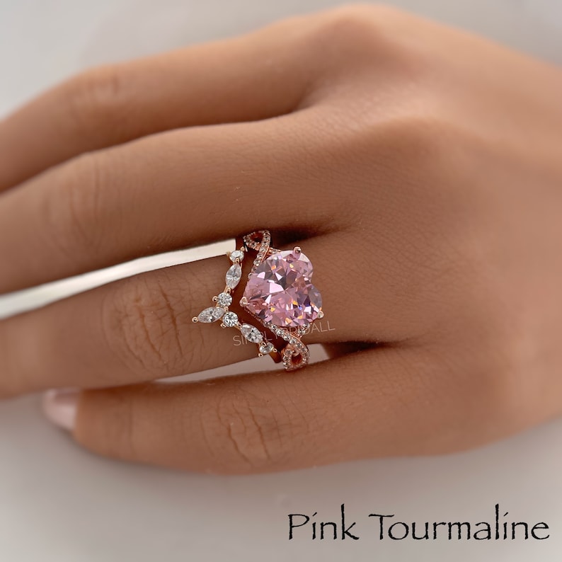 3.00ct Heart Engagement Ring Set, Infinity Heart Ring with Fitted Chevron Band , Heart Diamond Ring Set, Wedding Ring Set
