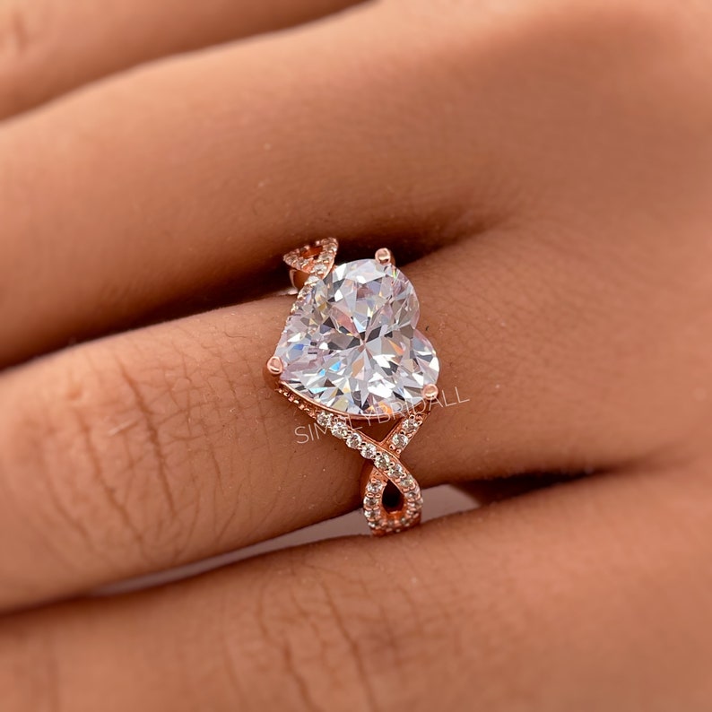 3.00ct Heart Engagement Ring, Infinity Heart Rose Gold Ring, Heart Diamond Statement Ring, Large Heart Ring, Infinity Engagement Ring