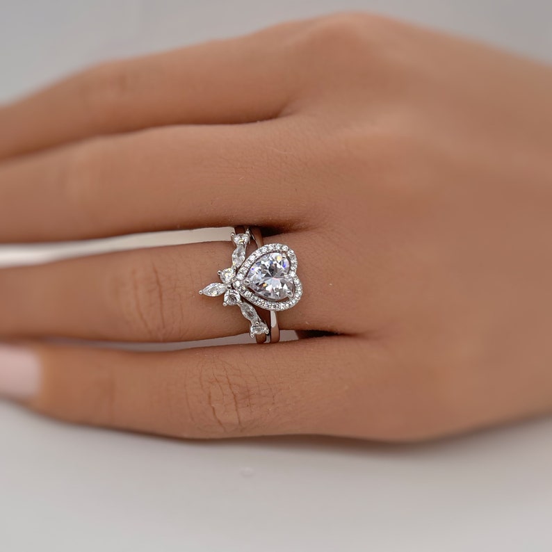 1.00ct Heart Diamond Halo Engagement Ring, Heart Bridal Ring, Proposal Ring, Simple Heart Ring, Sterling Silver with Simulated Diamonds