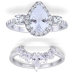 Load image into Gallery viewer, Teardrop Art Deco Engagement Ring Set, Diamond Bridal Set, Art Deco Fitted Ring Set, Sterling Silver, Bridal Ring Set Simulate Diamonds